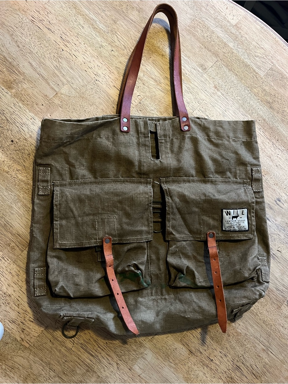 Will Leather Goods Canvas Tote Bag with Leather Straps